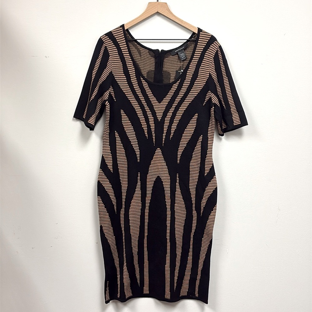 Ashley Stewart Women’s Printed Sweater Dress, Black/Tan, Size 18/20W